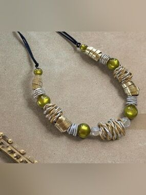Olive Green and Gold Freestyle Statement Necklace
